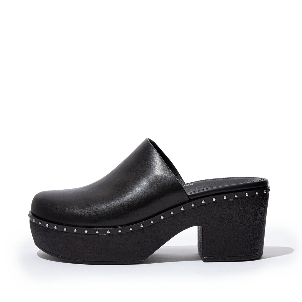 Fitflop Womens Platforms - Pilar Leather Mule - Black - 384-KOHEUW